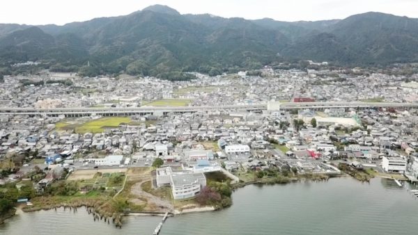 坂本城跡を空撮